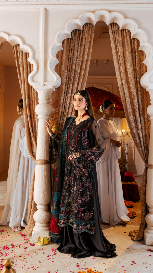 Zebtan | Zircon Wedding Formals | MAHPARA ZQ-06 L Black Chiffon