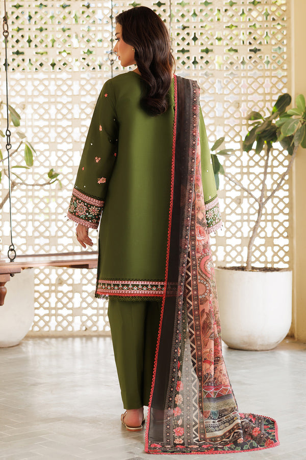 Farasha | Summer Weaves Embroidered Lawn | Olivine Dreams S Olive Green Lawn