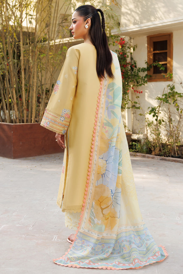 Farasha | Summer Weaves Embroidered Lawn | Sunlit Mellow S Pale Yellow Lawn