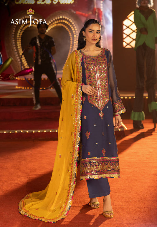 Asim Jofa | Festive Collection 25 | AJLF-16 XS Navy Blue Chiffon