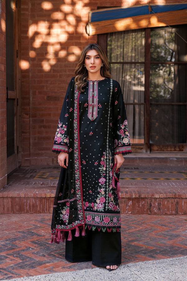 Farasha | Dastoor Embroidered Lawn SS24 | ORNATE NOIR - Pakistani Designer Dress - by Farasha | Type: Luxury - 100% Original at Saira Sultan