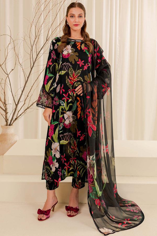 Farasha | Printed Essentials | Ebony Passion XS Black Lawn