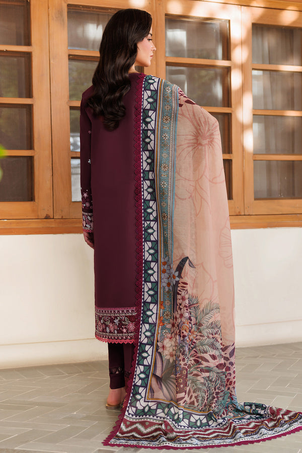 Farasha | Summer Weaves Embroidered Lawn | Burgandy Rush S Burgundy Lawn