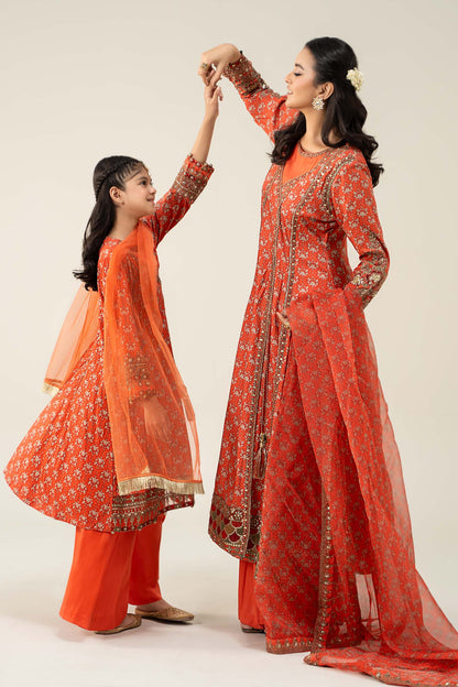Maria B | 3 Piece Printed Linen Suit | MKD-W24-16 8-Jun Orange