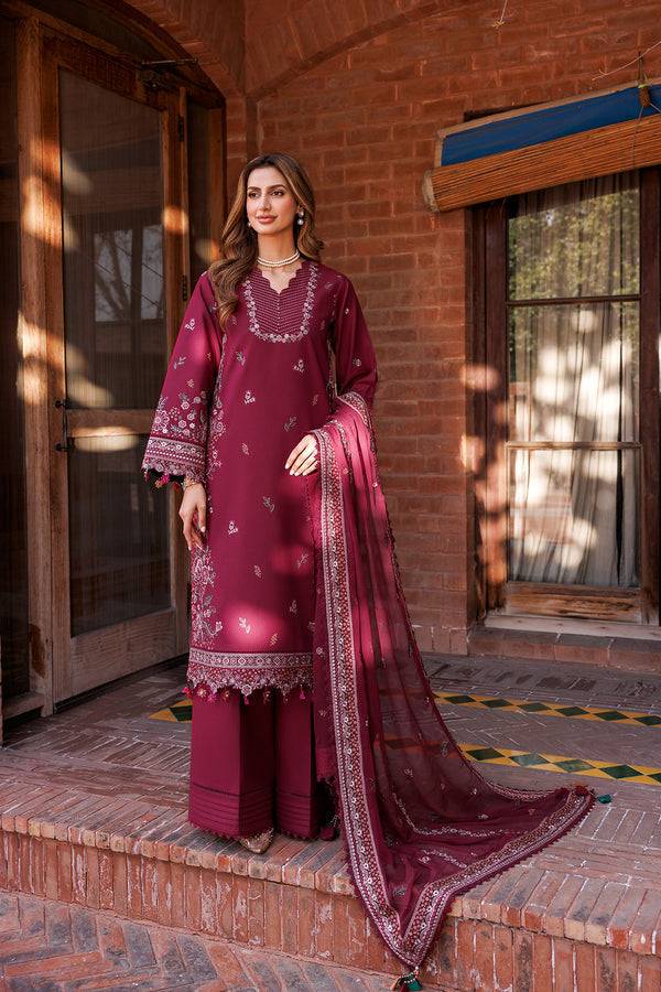 Farasha | Dastoor Embroidered Lawn SS24 | RUBY GLAM - Pakistani Designer Dress - by Farasha | Type: Luxury - 100% Original at Saira Sultan