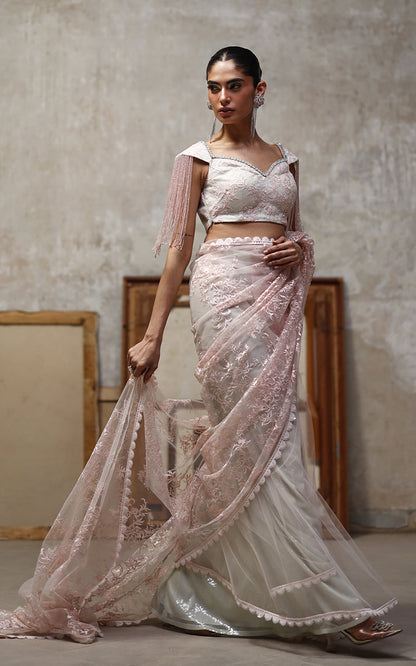 Threads and Motifs | Formal Dresses 25 | Net Embroidered Blouse And Saree - Pakistani Designer Dress - by Threads and Motifs - Type : Ladies Clothes - 100% Original at Saira Sultan