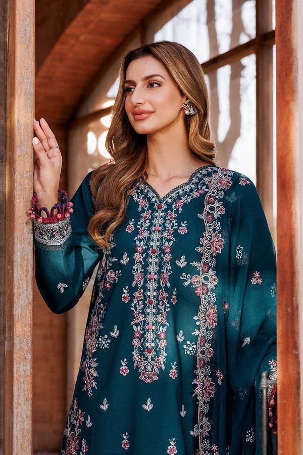 Farasha | Dastoor Embroidered Lawn SS24 | EMERALD CHARM - Pakistani Designer Dress - by Farasha | Type: Luxury - 100% Original at Saira Sultan