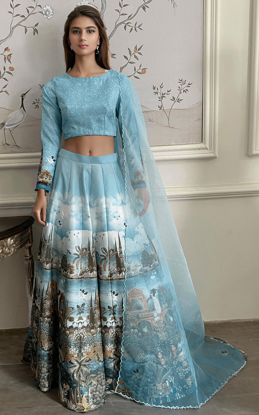 Threads and Motifs | Formal Dresses 25 | Printed Blouse With Printed Lehenga And Dupatta - Pakistani Designer Dress - by Threads and Motifs - Type : Ladies Clothes - 100% Original at Saira Sultan