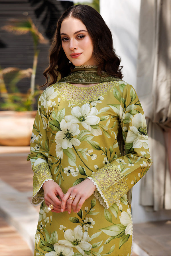 Farasha | Printed Essentials | Marigold Haze M Olive Lawn