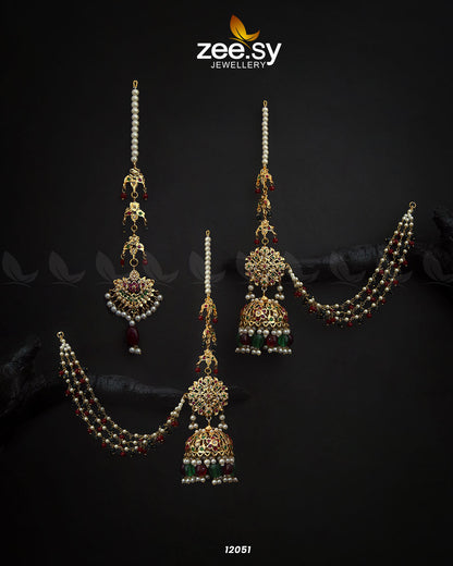 Glamourous Jhumka Earrings Red & Green