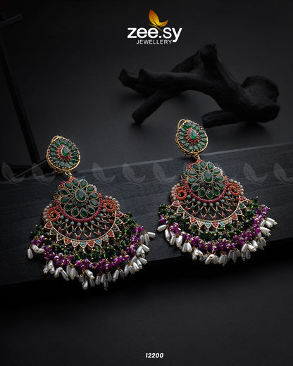 Lahza Naurattan Earrings Green