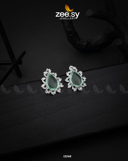 Oval Star Earrings Silver Mint Green