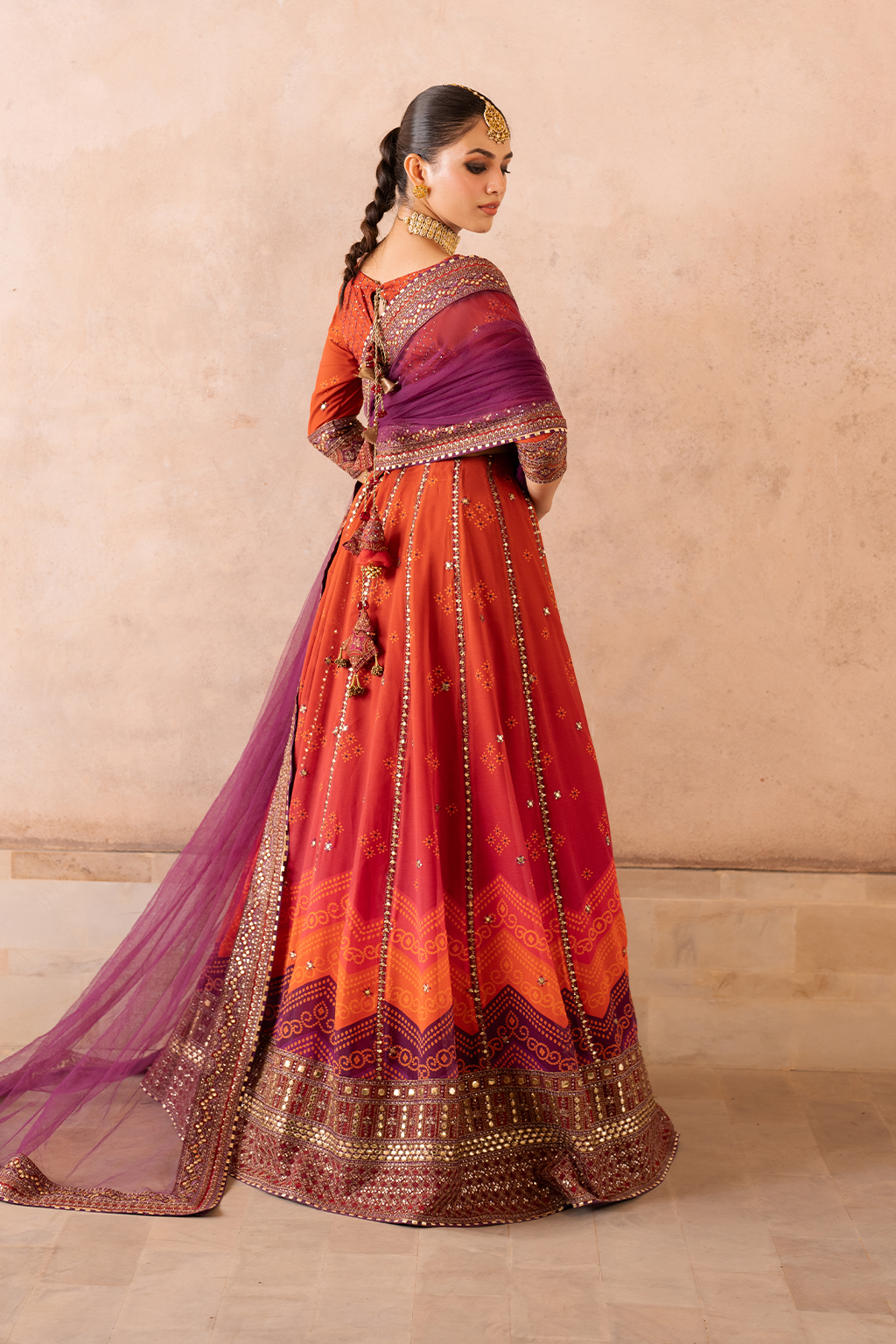 Iznik | Bandhani Formals | UE-334 S Burnt Orange Chiffon