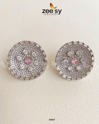 Studs Earrings Silver Mint Pink