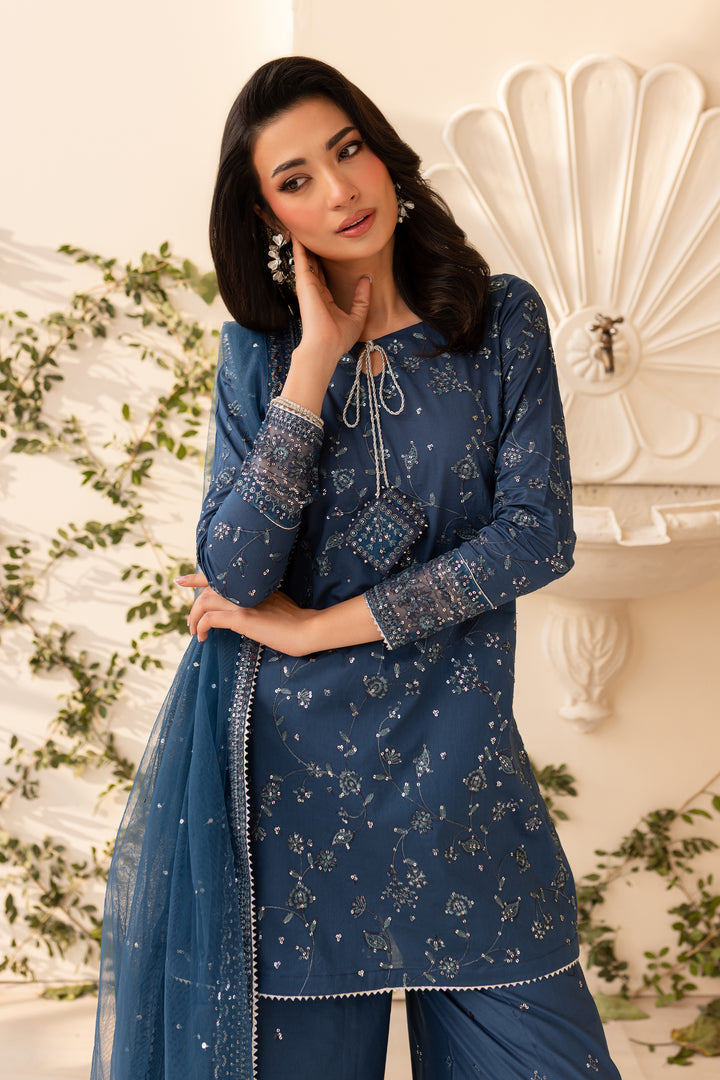 Batik | Zaynur Luxe Pret Edit | Alexis XL Blue Gray Pima Lawn