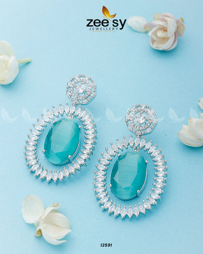 Victorian Earrings Silver Mint Green