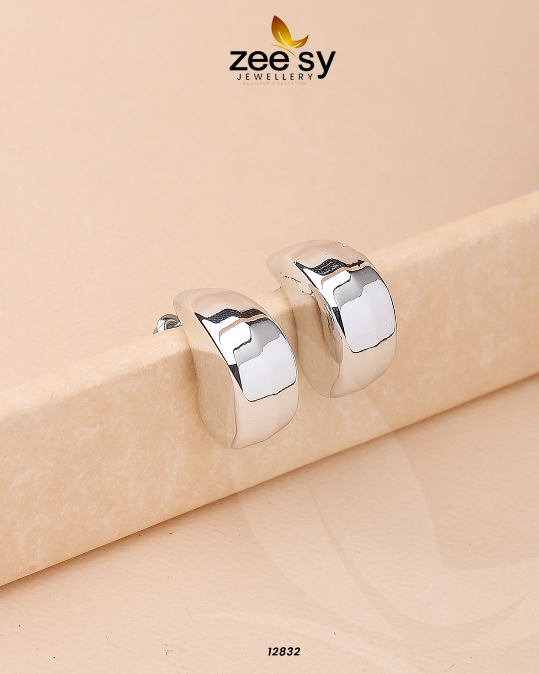 Crescent Hoop Earrings Silver