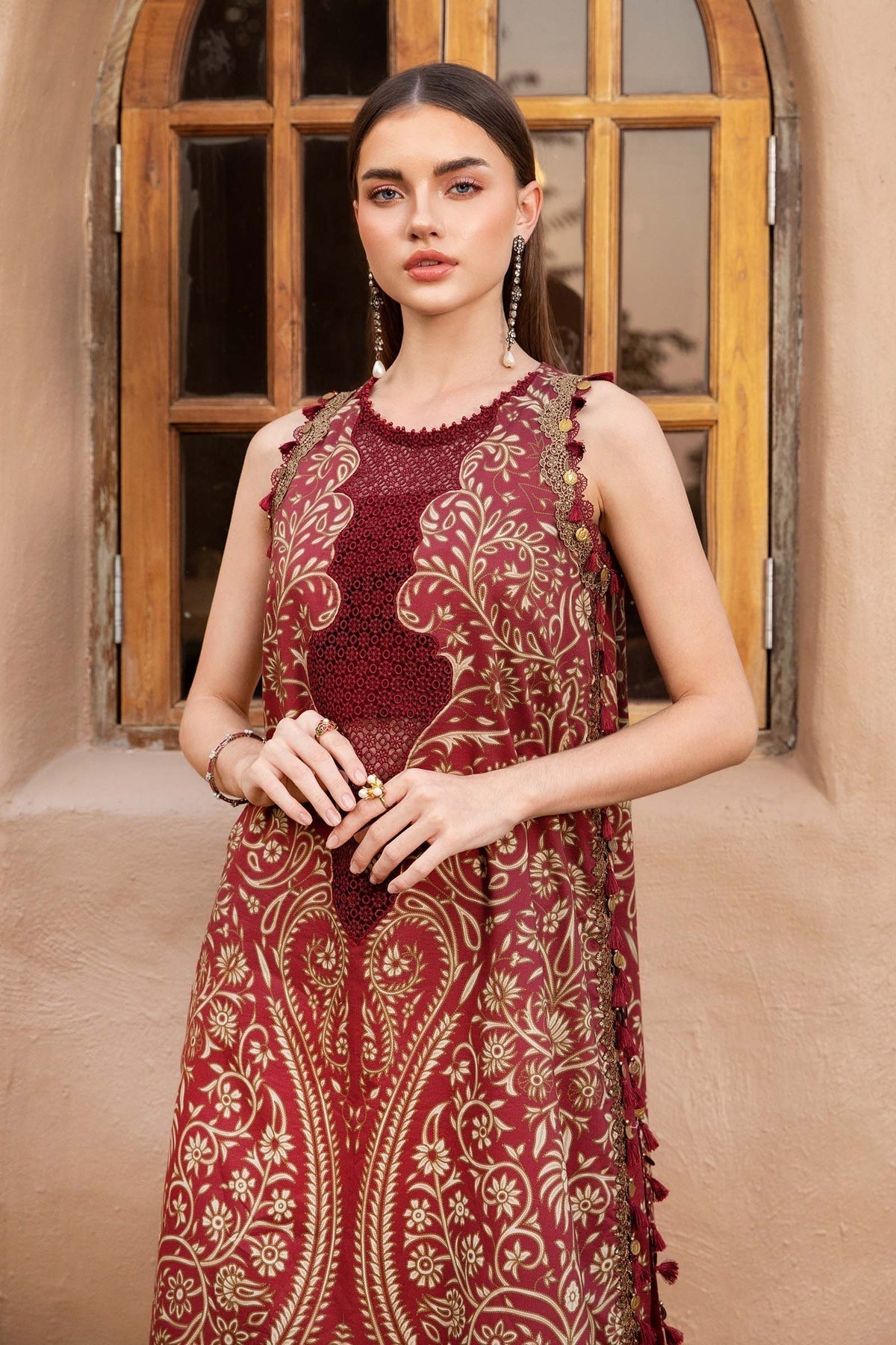 Maria B | M Prints 25 | MPT-2512-A M Maroon Lawn