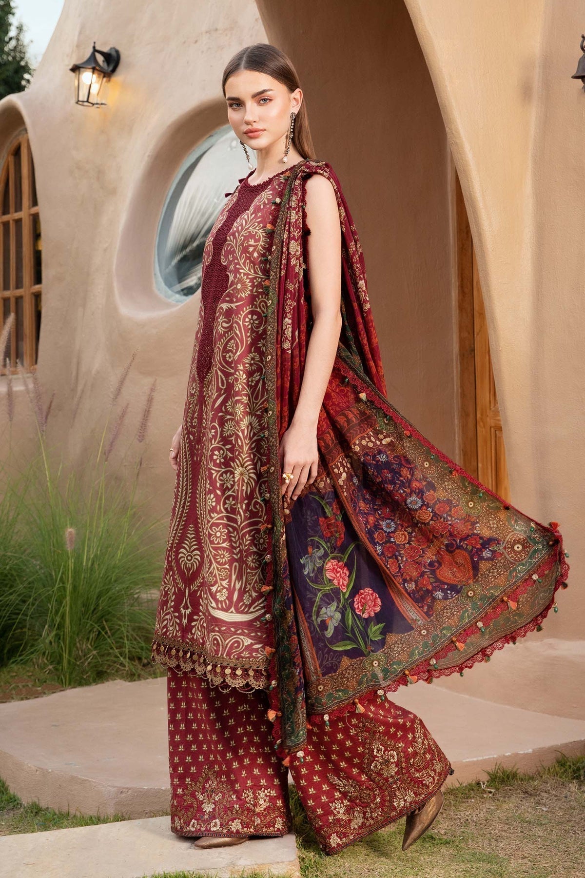 Maria B | M Prints 25 | MPT-2512-A L Maroon Lawn
