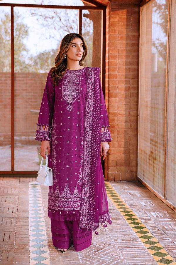 Farasha | Dastoor Embroidered Lawn SS24 | TEMPTING BERY - Pakistani Designer Dress - by Farasha | Type: Luxury - 100% Original at Saira Sultan