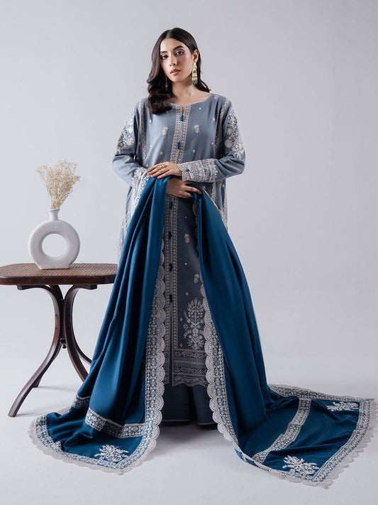 Faiza Faisal | Winter Edit 2024 | ELAAF XS LIight blue Grey Slub Khaddar