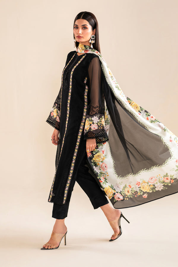Baroque | Velvet Formals | CHIFFON UF-615 XL Black Chiffon