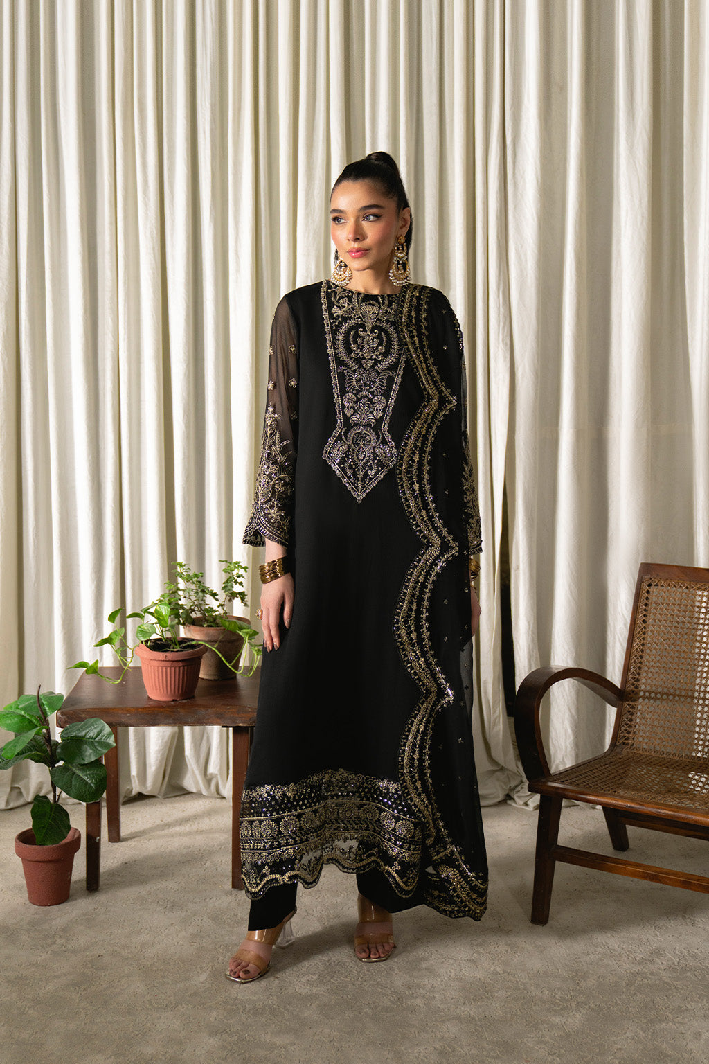 Neeshay | Ready to Wear Chiffon | RTW-CHFN-03 Black - Pakistani Designer Dress - by Neeshay - Type : Ladies Clothes - 100% Original at Saira Sultan