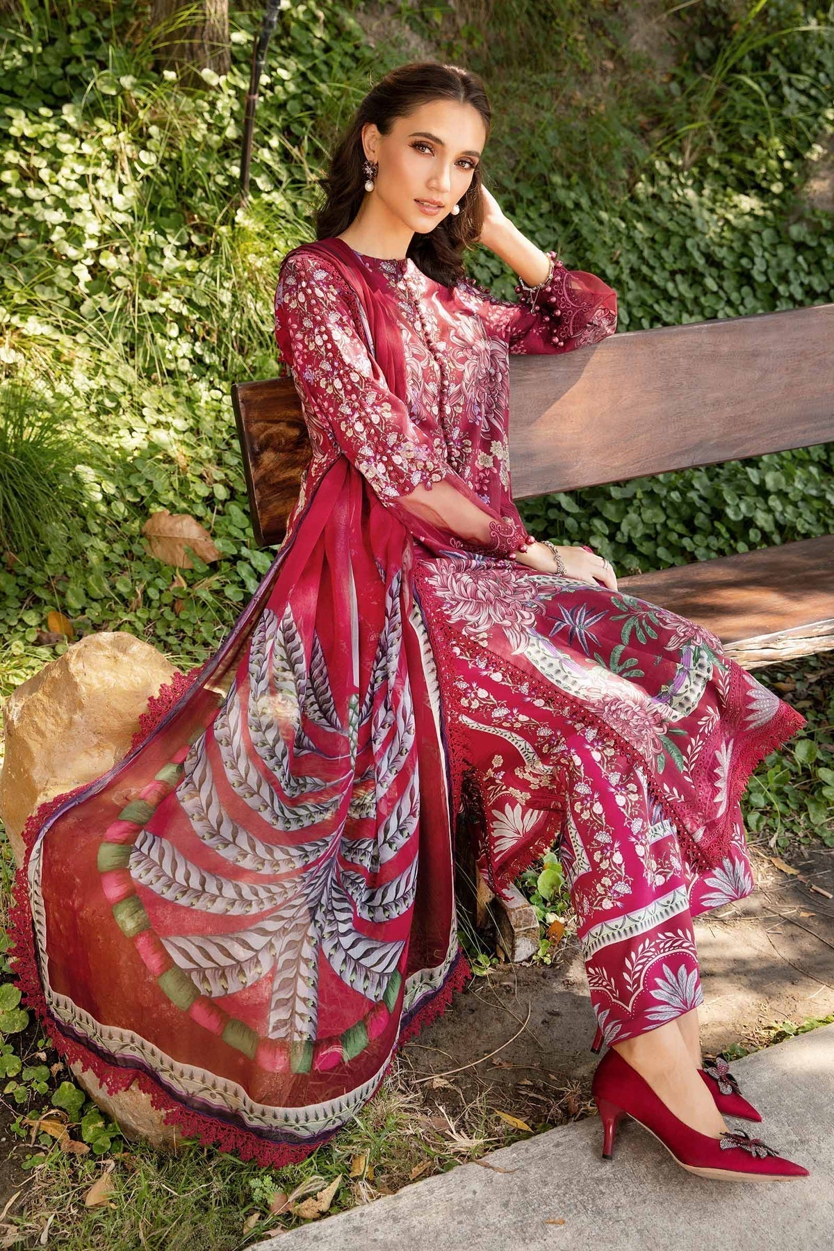 Maria B | M Prints 25 | MPT-2514-B L Maroon Lawn