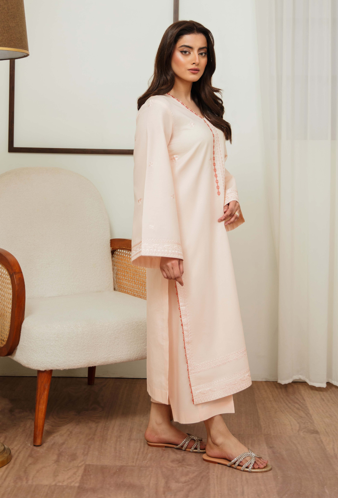 Humdum | Ayra Ready to wear | Ayra - D10 M Pale Peach Lawn