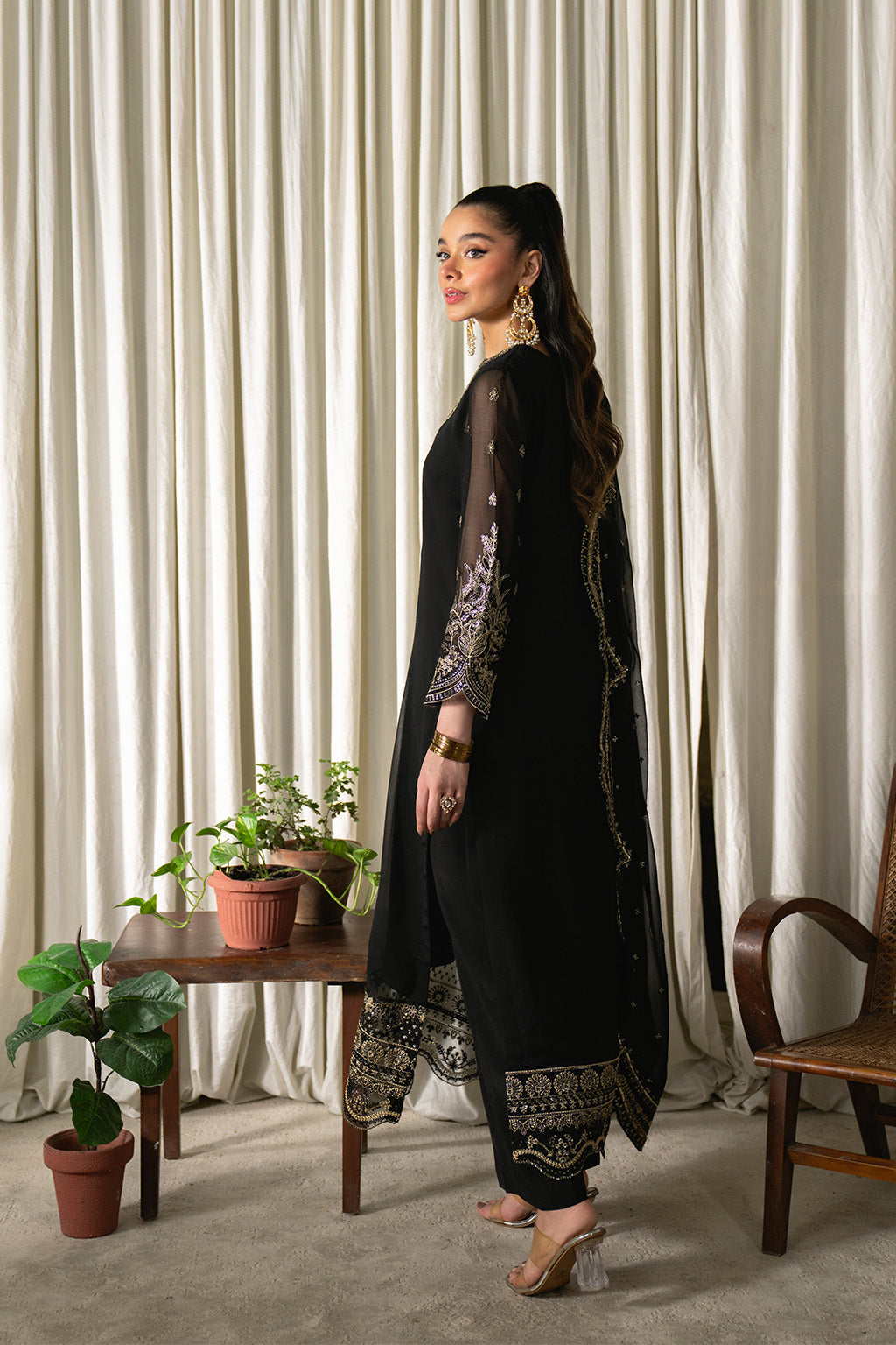 Neeshay | Ready to Wear Chiffon | RTW-CHFN-03 Black - Pakistani Designer Dress - by Neeshay - Type : Ladies Clothes - 100% Original at Saira Sultan