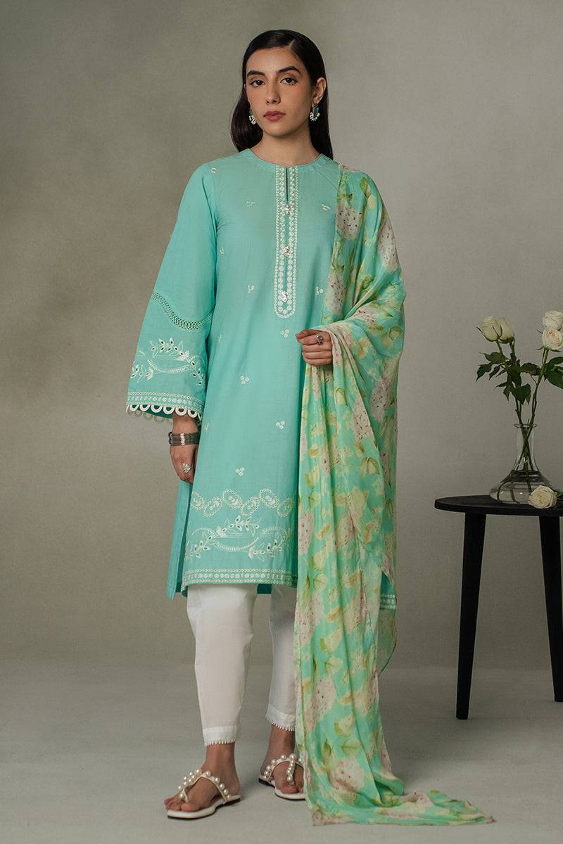 Cross Stitch | Eid Collection | SEA GREEN - Pakistani Designer Dress - by Cross Stitch | Type: Luxury - 100% Original at Saira Sultan