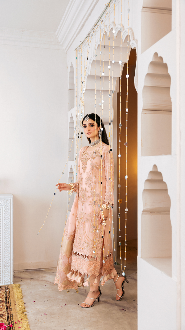 Zebtan | Zircon Wedding Formals | SHAMA ZQ-05 M Pale Peach Chiffon