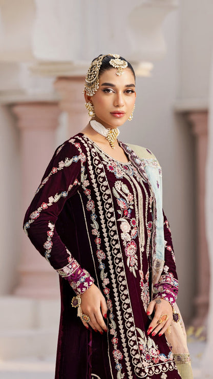 Zebtan | Andaz e Makhmal | ZAM-04 L Dark Maroon Velvet