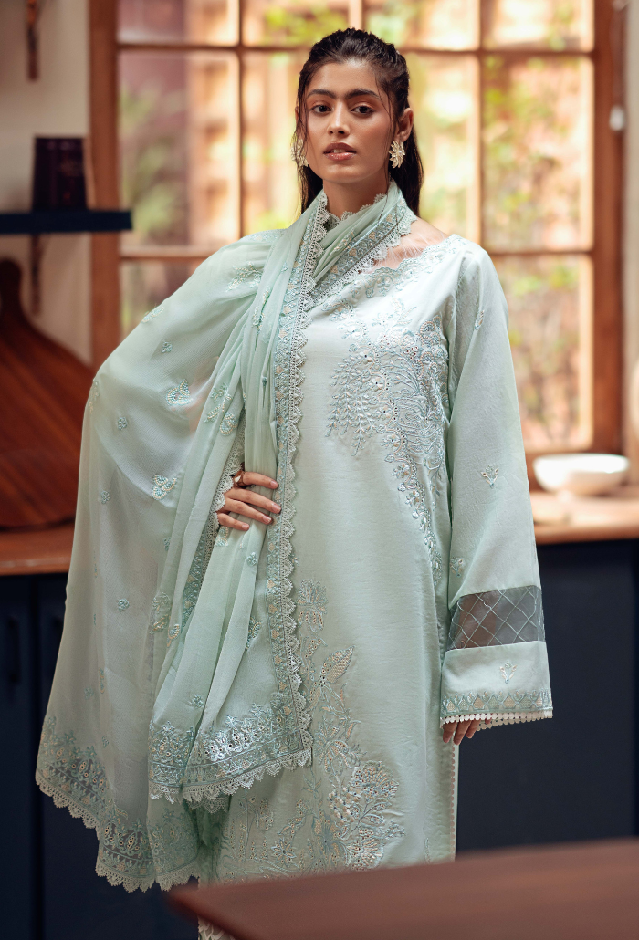 Humdum | Lala Rukh Lawn | Lalarukh - D04 M Ice Blue Lawn