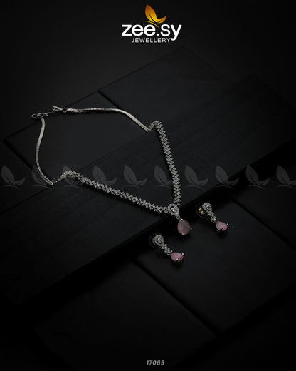 Nargis Zircon Necklace Silver Pink