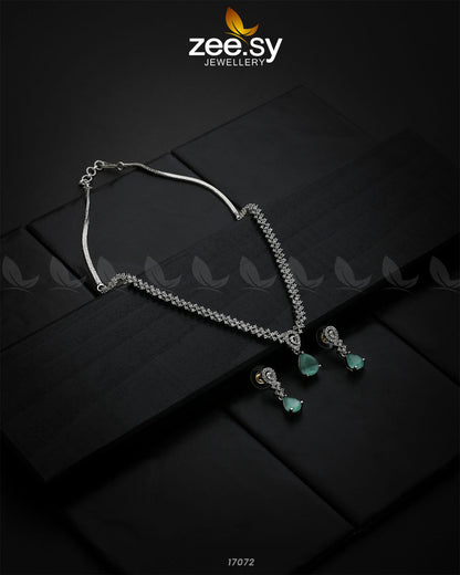 Nargis Zircon Necklace Silver Mint Green