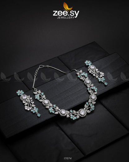 Noorani Zircon Necklace Silver Mint Green
