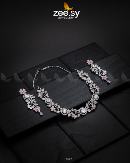 Noorani Zircon Necklace Silver Pink