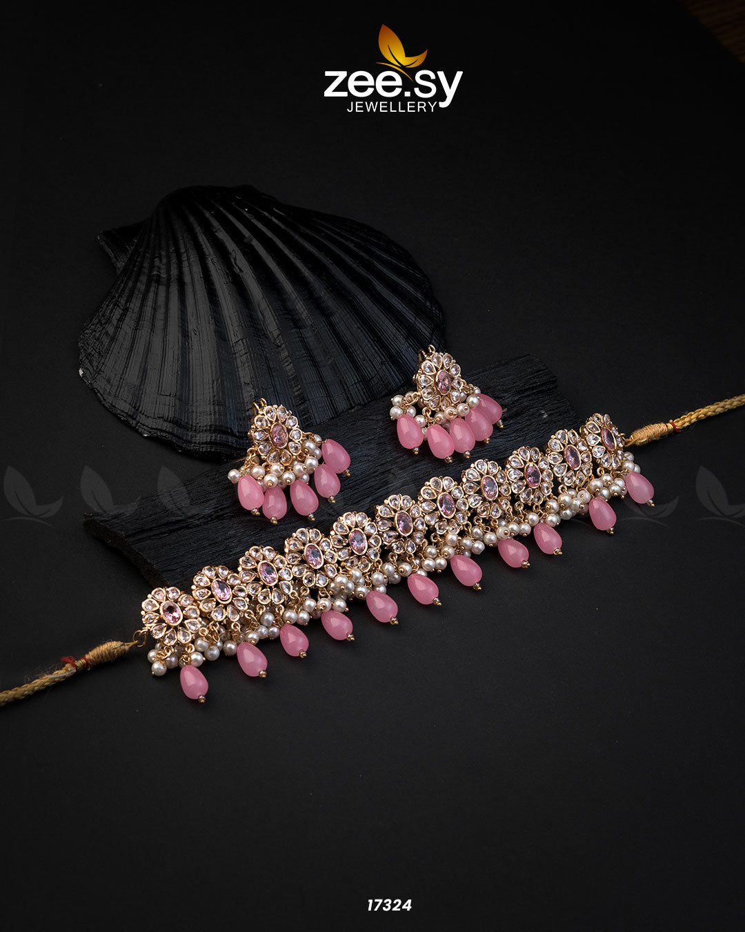 Blooming Flower Necklace Golden Pink