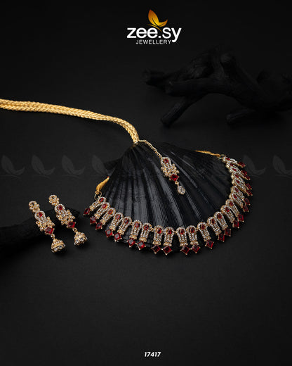 Classic Zircon Necklace Golden Red