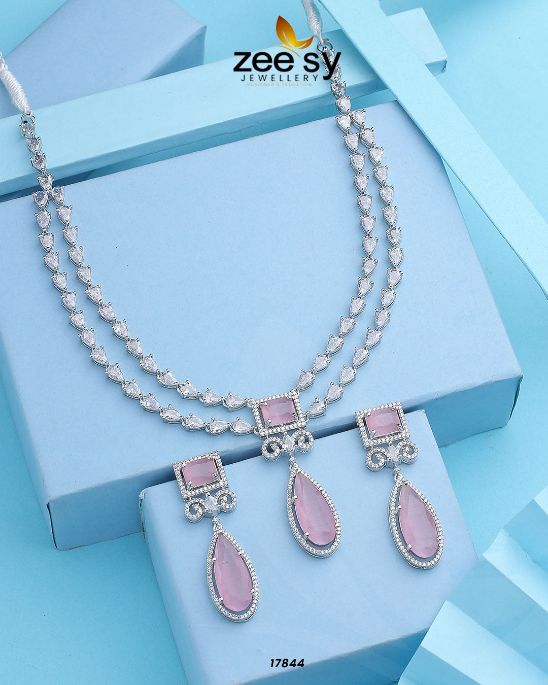 Unique Necklace Silver Mint Pink