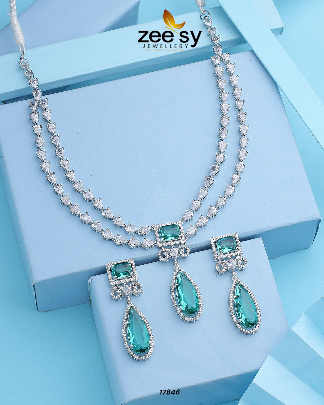 Unique Necklace Silver Teal
