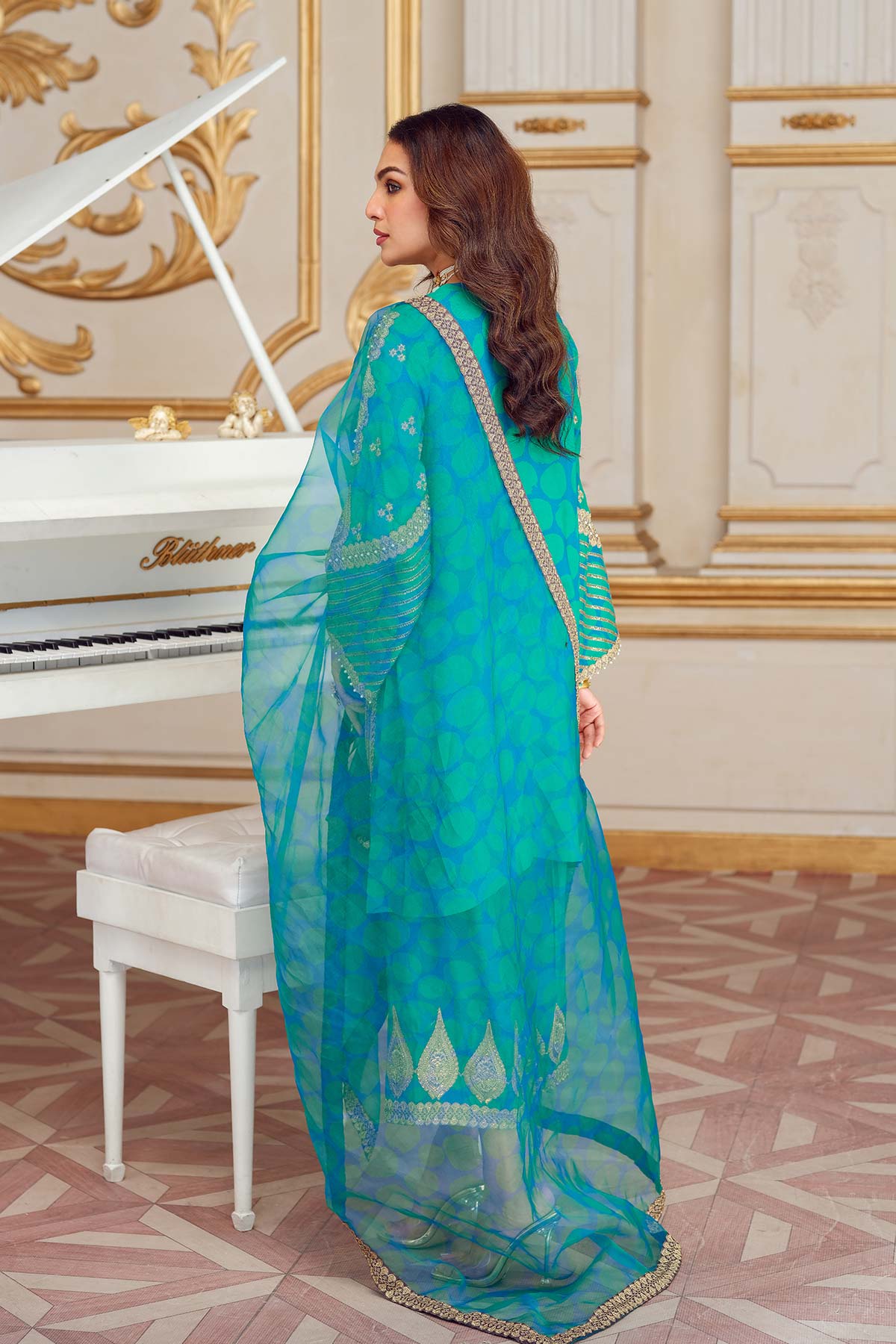 Charizma | Statement Dresses | STM23-12 L Ferozi Raw Silk