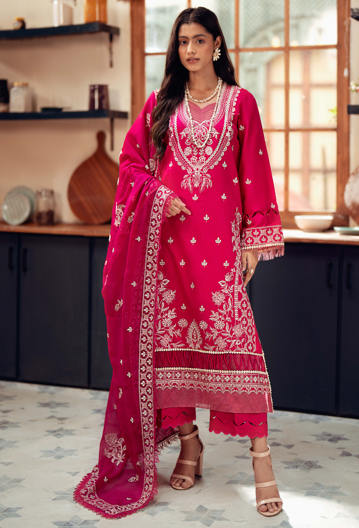 Humdum | Lala Rukh Lawn | Lalarukh - D06 XS Hot Pink Lawn