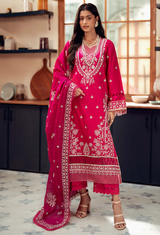 Humdum | Lala Rukh Lawn | Lalarukh - D06 XS Hot Pink Lawn