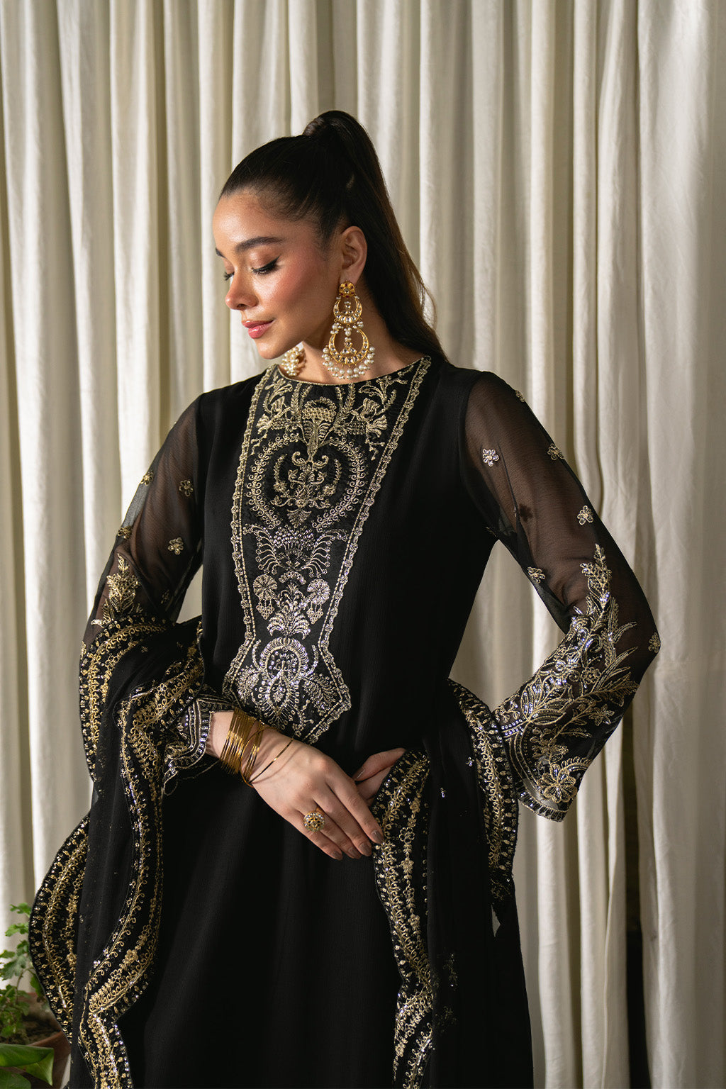 Neeshay | Ready to Wear Chiffon | RTW-CHFN-03 Black - Pakistani Designer Dress - by Neeshay - Type : Ladies Clothes - 100% Original at Saira Sultan