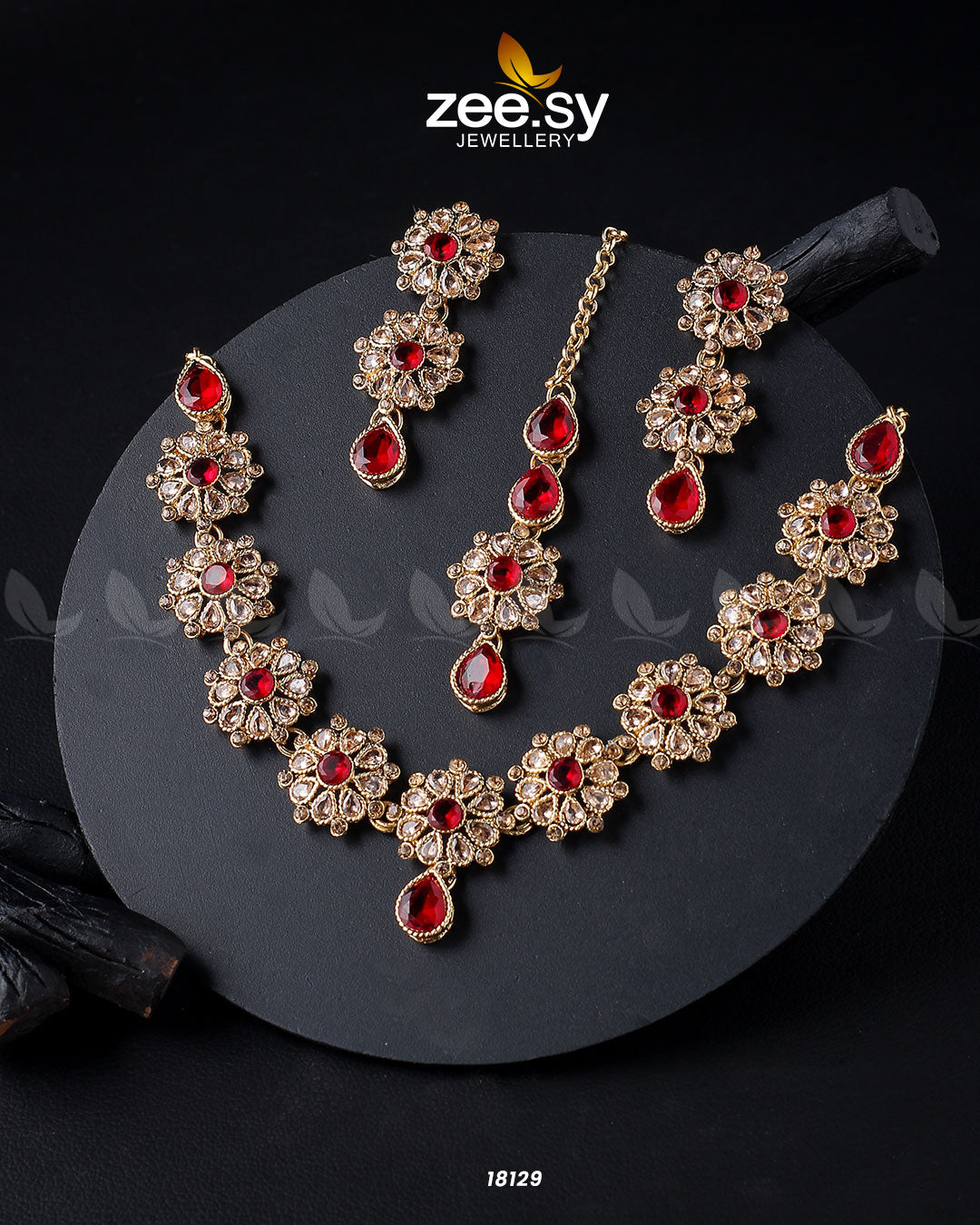 Narcissus Necklace Set Golden Red