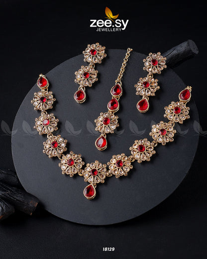 Narcissus Necklace Set Golden Red