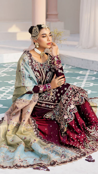 Zebtan | Andaz e Makhmal | ZAM-04 XL Dark Maroon Velvet