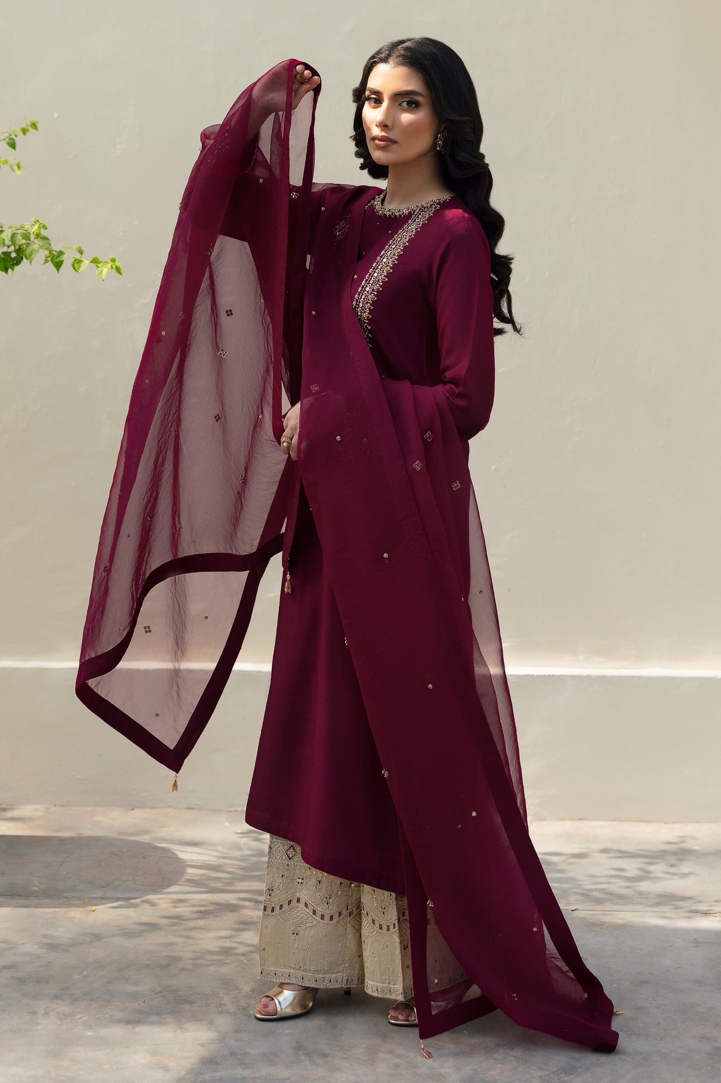 Naqshi | Rijaas Luxury Pret 24 | PARIZE Custom Size Burgundy Indian Raw Silk